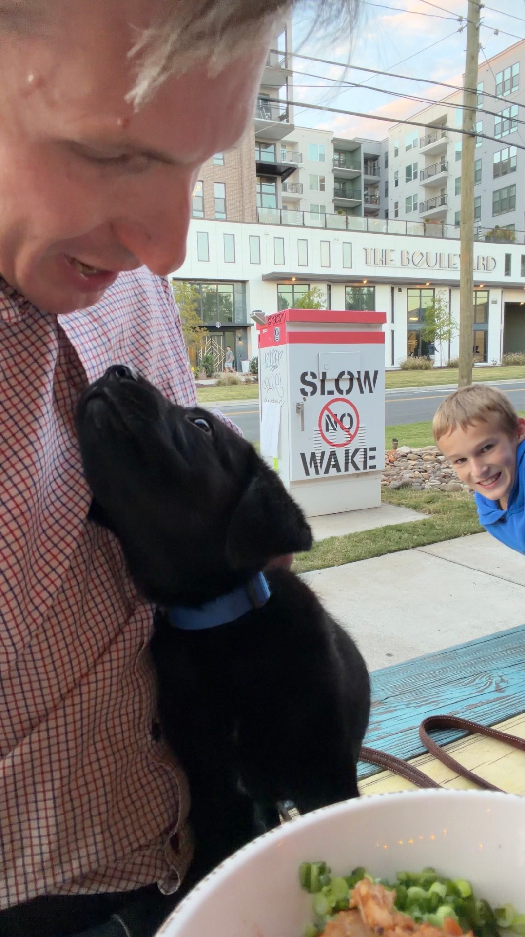 Tripper with a black lab puppy
